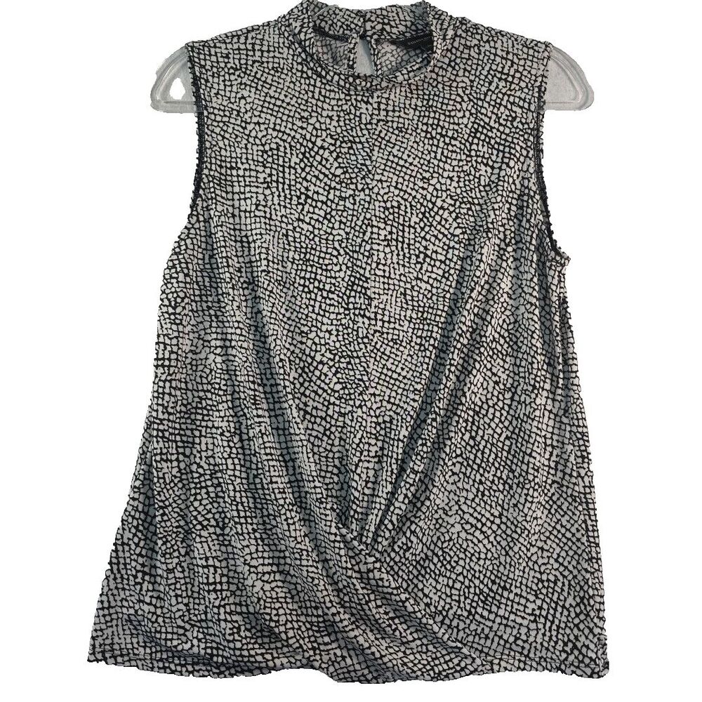 Banana Republic Sleeveless Mock Neck Twist Front Top Women's Size M Black White